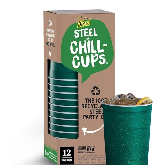 Other - Green Steel Chill Cups Party Cups - Recyclable Made in USA